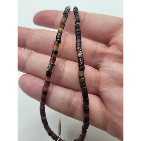 Shell Heishi Beaded Necklace with Rectangle Abalone Pendant 925 Clasp Beachy - Picture 8 of 10